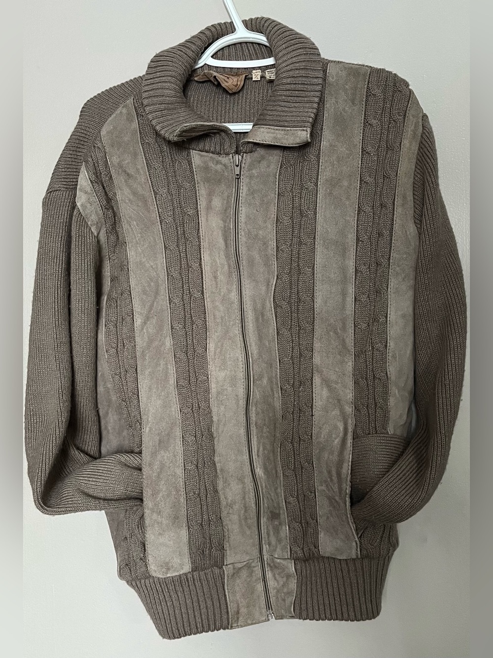Vintage Zellers Zip-Up Cable Knit and Suede Panel Sweater
